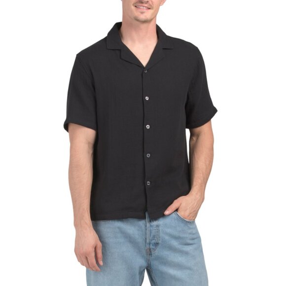 INDUSTRY Black Button Down Shirt With Gauze Texture - Picture 1 of 2